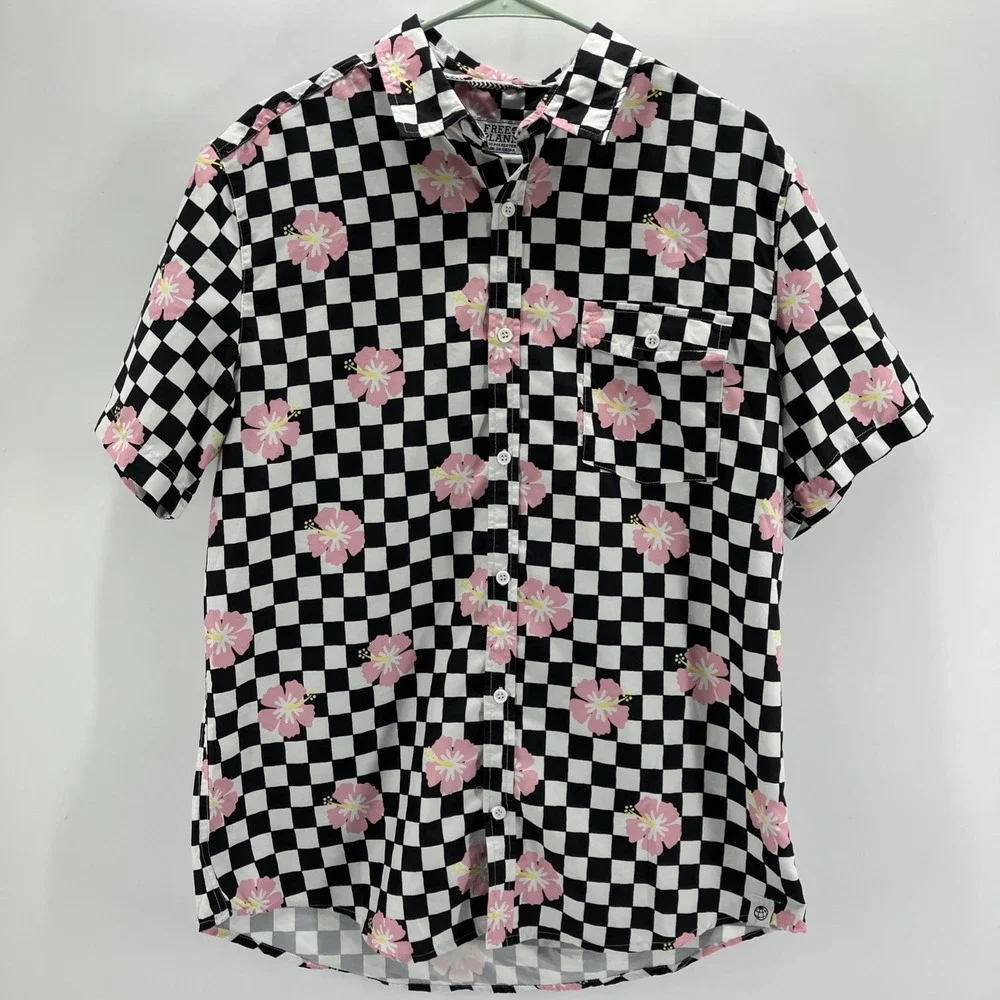 Free Planet Outfit Black Checkers And Flowers Two Piece Size Large Punk Y2K